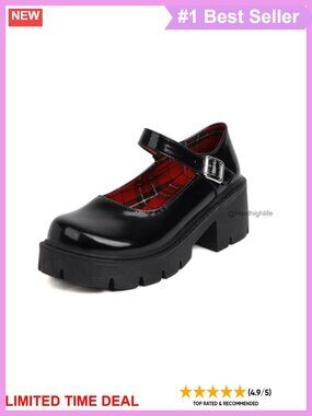 Platform Mary Janes Chunky Block Heel Goth Uniform Dress Shoes Faux Leather